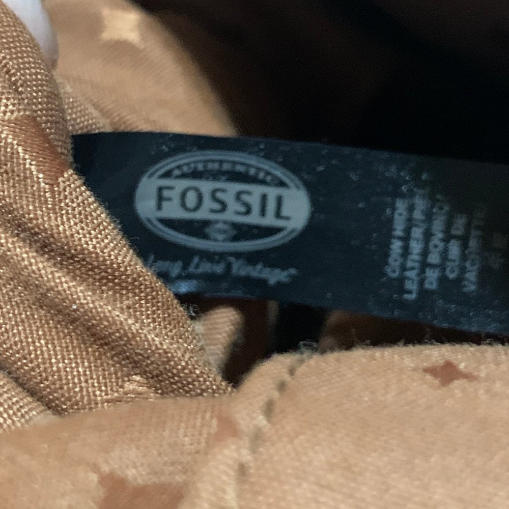 Fossil Women's Tan Leather Handbag Shoulder Bag Top Zip Pockets Flaw - Picture 15 of 16